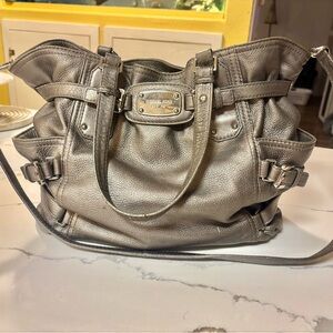 Michael Kors Metallic Gray Leather Tote Bag